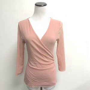Sweet Pea Stacy Frati pink faux wrap mesh long sleeve top stretch L